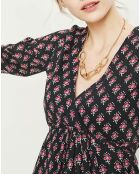 Robe longue Inaya noir/rose