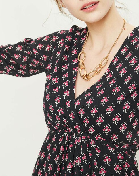 Robe longue Inaya noir/rose