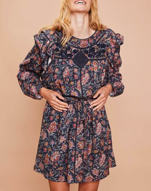 Robe en Coton & Laine Diwali à fleurs noir/multicolore