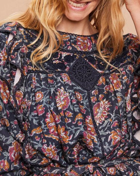 Robe en Coton & Laine Diwali à fleurs noir/multicolore
