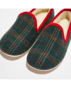 Chaussons charentais fourrés en Laine tartan vert/bord rouge