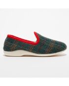 Chaussons charentais fourrés en Laine tartan vert/bord rouge