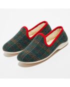 Chaussons charentais fourrés en Laine tartan vert/bord rouge