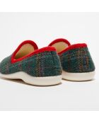 Chaussons charentais fourrés en Laine tartan vert/bord rouge