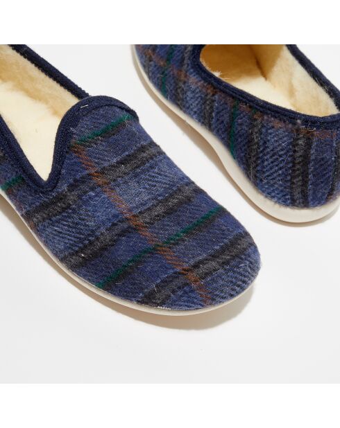 Chaussons charentais fourrés en Laine tartan marine