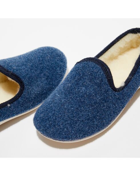 Chaussons charentais fourrés en Laine bleu marine