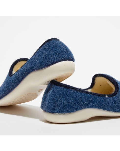 Chaussons charentais fourrés en Laine bleu marine