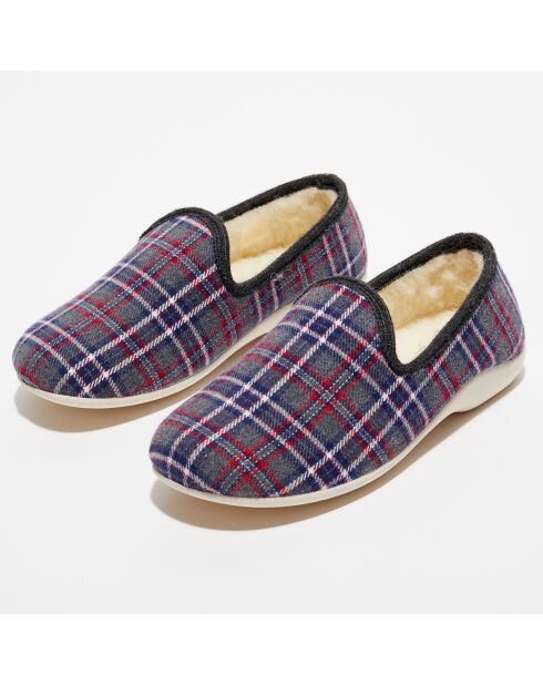 Chaussons charentais fourrés en Laine tartan gris