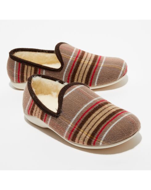 Chaussons charentais fourrés en Laine tartan beiges