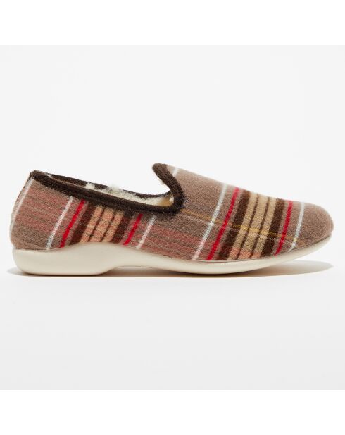 Chaussons charentais fourrés en Laine tartan beiges