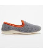 Chaussons charentais fourrés en Laine gris/bord orange