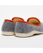 Chaussons charentais fourrés en Laine gris/bord orange