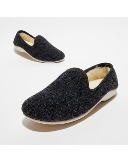 Chaussons charentais fourrés en Laine gris foncé