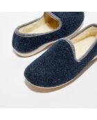 Chaussons charentais fourrés en Laine marine/bord gris