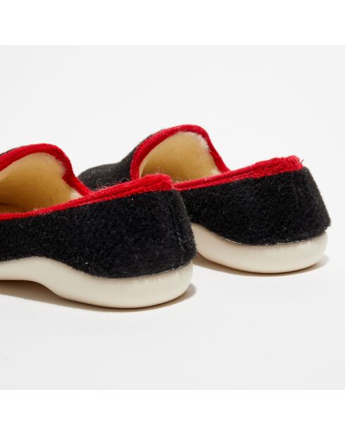 Chaussons charentais fourrés en Laine noir/bord rouge