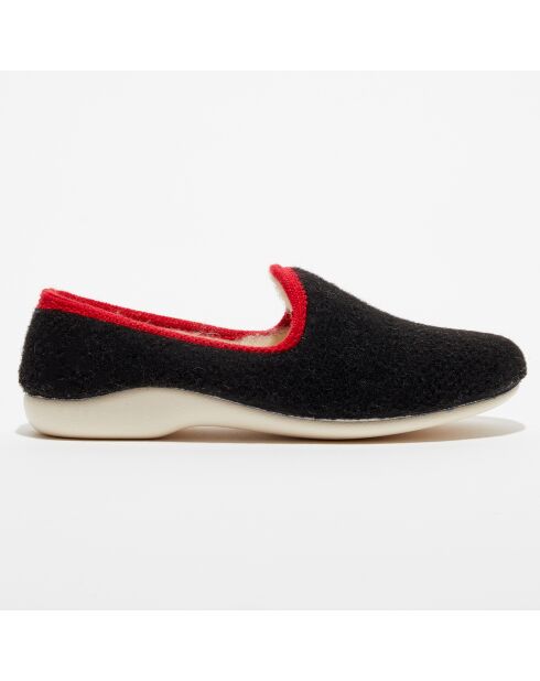 Chaussons charentais fourrés en Laine noir/bord rouge