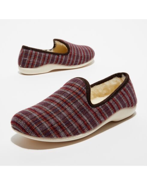 Chaussons charentais fourrés en Laine tartan marron