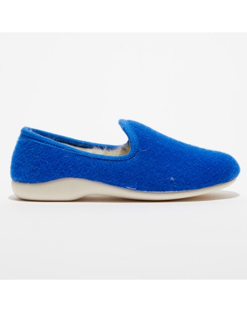 Chaussons charentais fourrés en Laine bleu roi