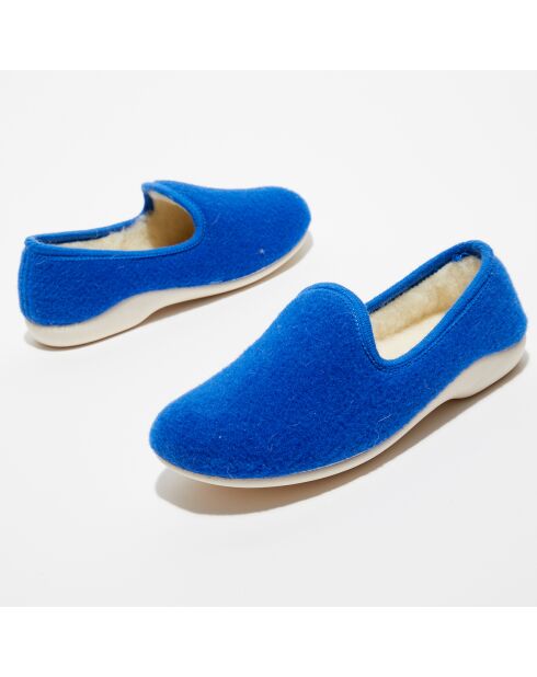 Chaussons charentais fourrés en Laine bleu roi