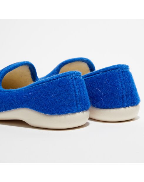 Chaussons charentais fourrés en Laine bleu roi