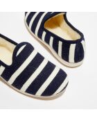 Chaussons charentais fourrés en Laine rayés marine