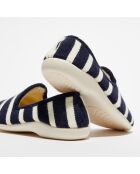 Chaussons charentais fourrés en Laine rayés marine