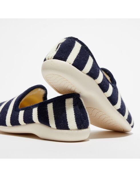 Chaussons charentais fourrés en Laine rayés marine