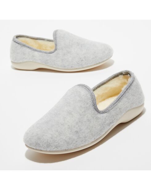 Chaussons charentais fourrés en Laine gris clair