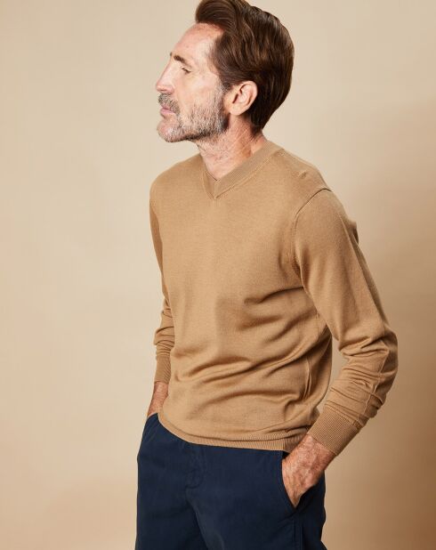 Pull 100% Laine Mérinos Jamon camel