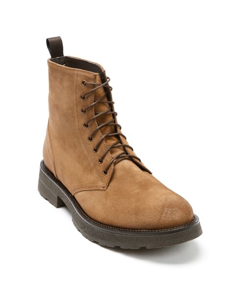 Boots en Velours de Cuir Noe camel