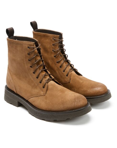 Boots en Velours de Cuir Noe camel