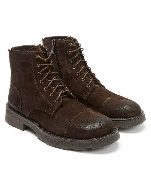 Boots en Velours de Cuir Charles marron