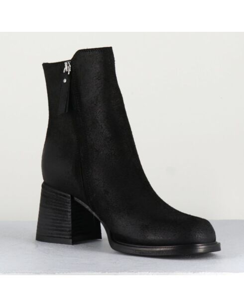 Bottines en Velours de Cuir noirs - Talon 7 cm