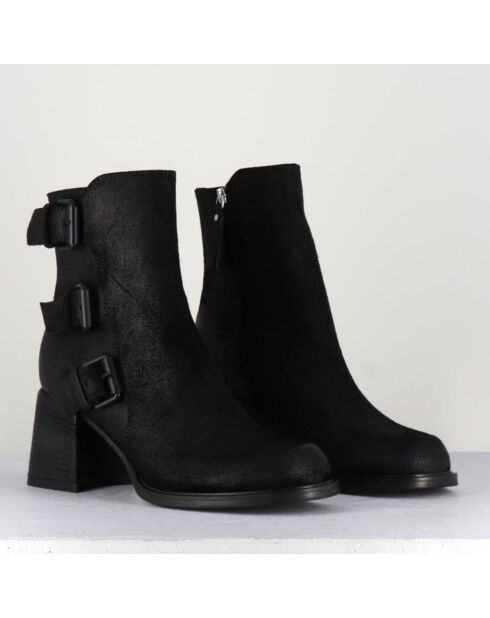 Bottines en Velours de Cuir noirs - Talon 7 cm