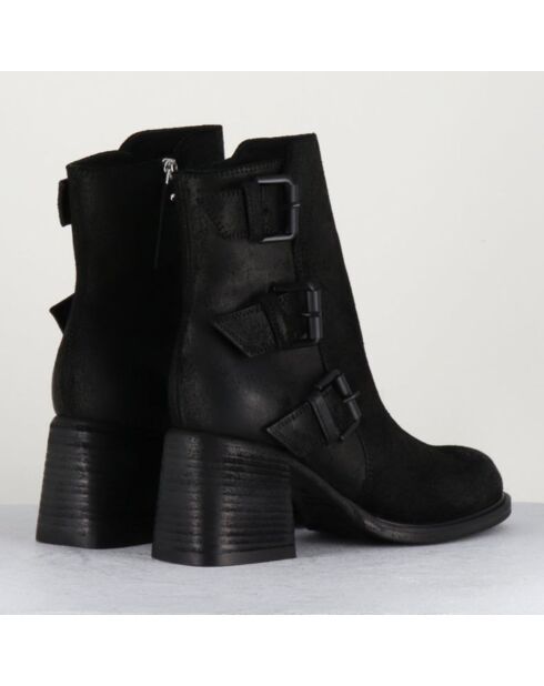 Bottines en Velours de Cuir noirs - Talon 7 cm