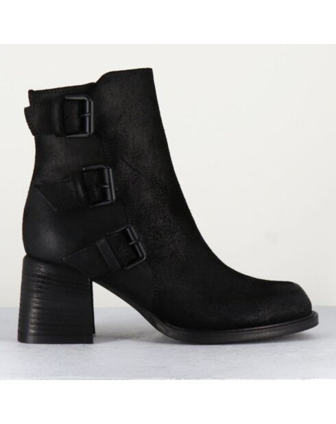 Bottines en Velours de Cuir noirs - Talon 7 cm