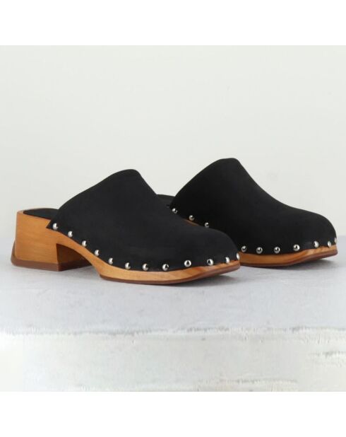 Zoccoli Allison in pelle nera vellutata - tacco 5 cm