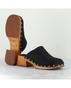 Zoccoli Allison in pelle nera vellutata - tacco 5 cm