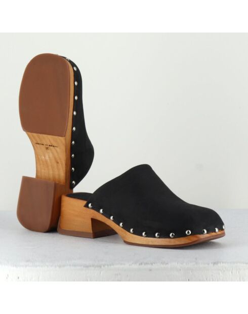 Zoccoli Allison in pelle nera vellutata - tacco 5 cm