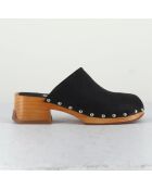 Zoccoli Allison in pelle nera vellutata - tacco 5 cm