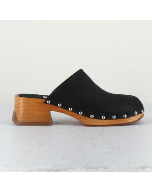 Zoccoli Allison in pelle nera vellutata - tacco 5 cm