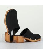 Zoccoli Allison in pelle nera vellutata - tacco 5 cm