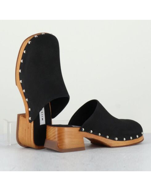Zoccoli Allison in pelle nera vellutata - tacco 5 cm