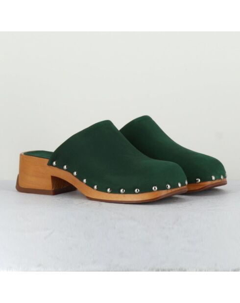Zoccoli Allison verdi in pelle vellutata - tacco 5 cm