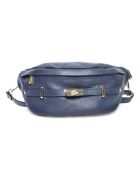 Sac banane en Cuir bleu foncé - 17x28 cm