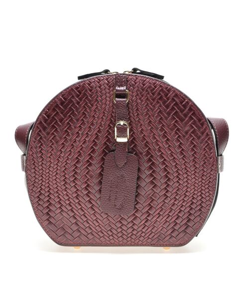 Sac bandoulière en Cuir lie-de-vin - 21x23.5x7.5 cm