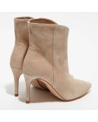 Bottines en Velours de Cuir Taytum camel - Talon 8 cm