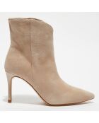 Bottines en Velours de Cuir Taytum camel - Talon 8 cm