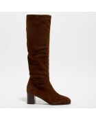 Bottes en Velours de Cuir Esti marron - Talon 6 cm