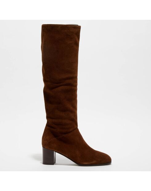 Bottes en Velours de Cuir Esti marron - Talon 6 cm